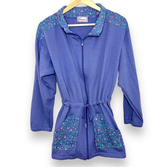 Lilac Vintage Floral Zip Up Cardigan Sweater - Picture 2 of 7